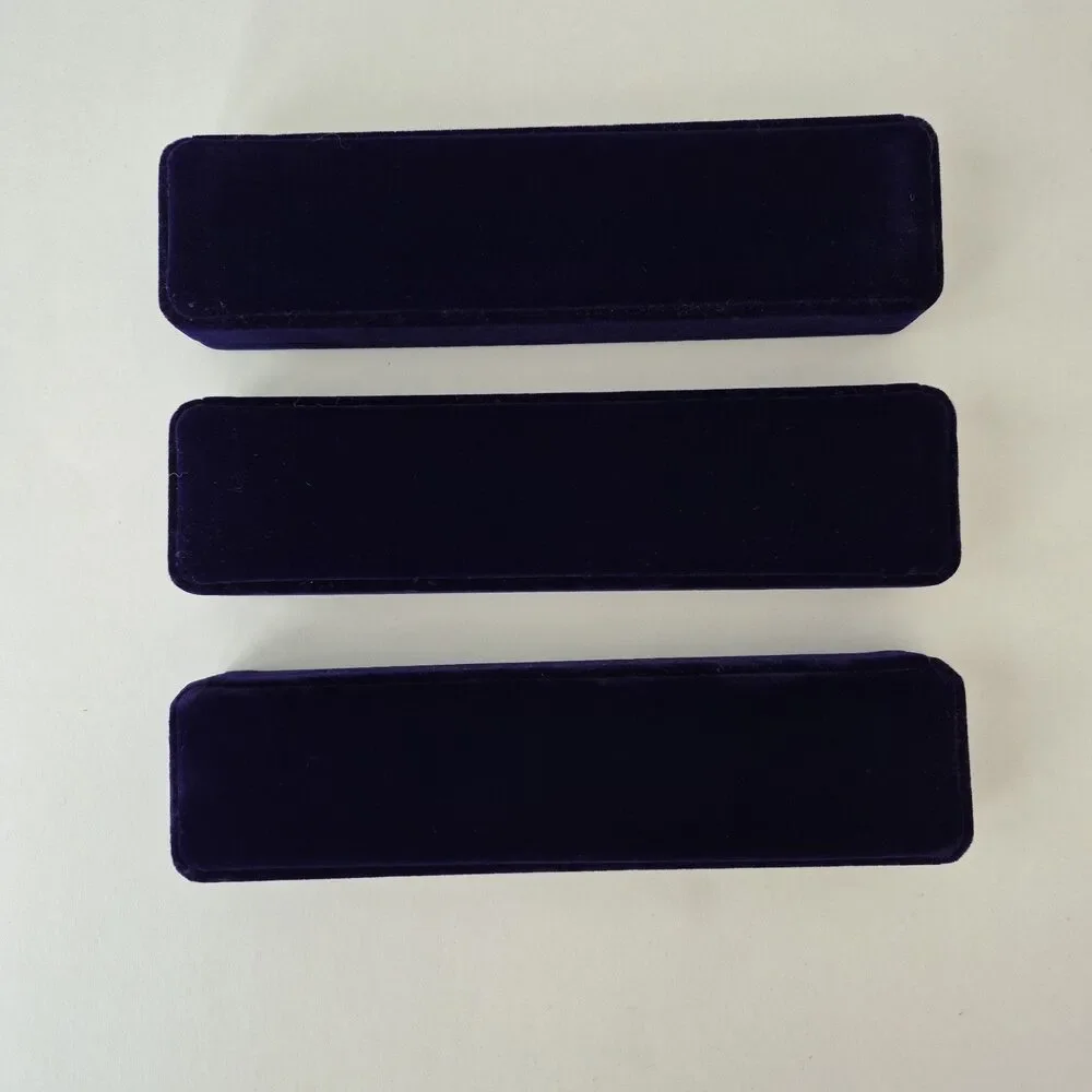 Dark Blue Velour Set of 3 Lined Clamshell Bracelet or Necklace Display Cases
